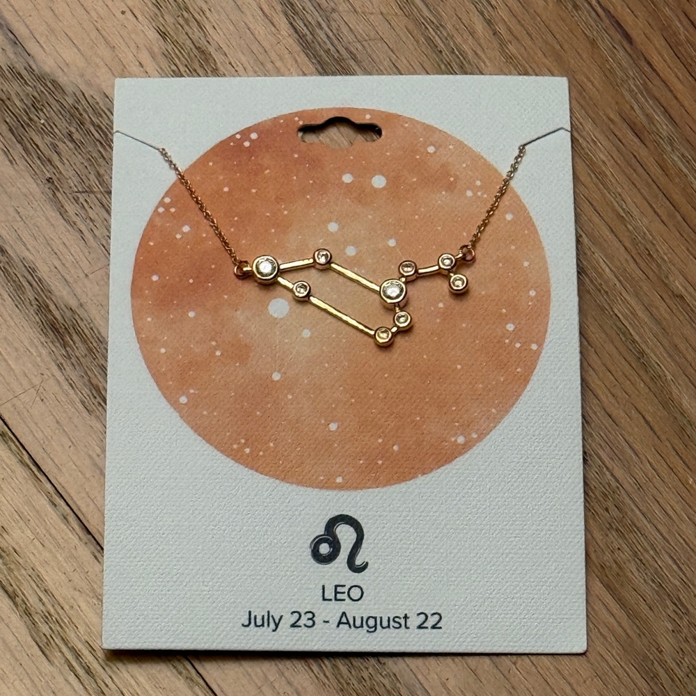 Leo Star Sign/Horoscope Necklace CZ - 14K Gold/Brass - Leo Jul23-Aug22 - Picture 4 of 6